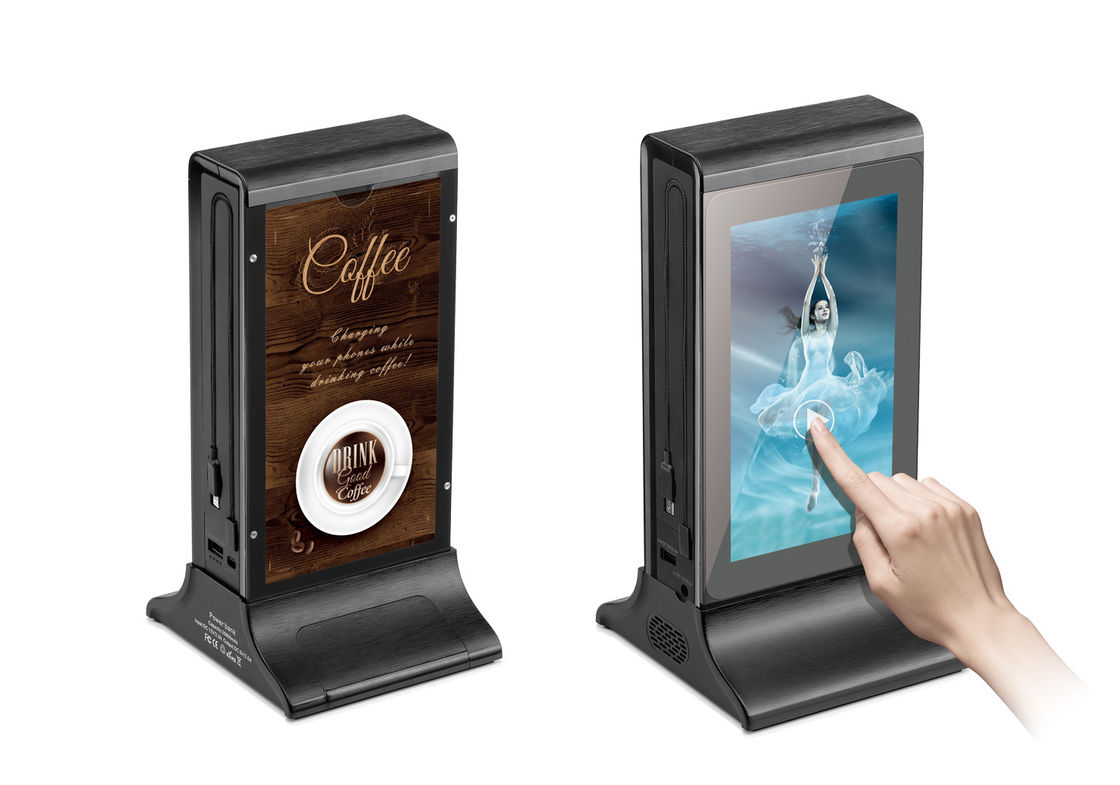 Negro 10 polegadas Advanced L-Shaped Desktop HD LCD Screen Publicidade Player com Menu Power Bank